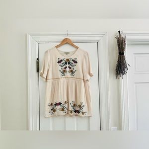 Polagram Floral Embroidered Peplum Blouse